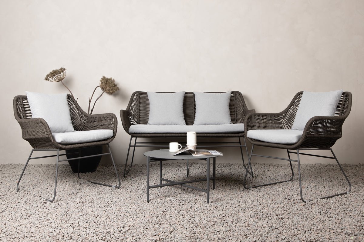 Ensemble lounge de jardin David – résistant aux intempéries avec fauteuils et table ronde en verre