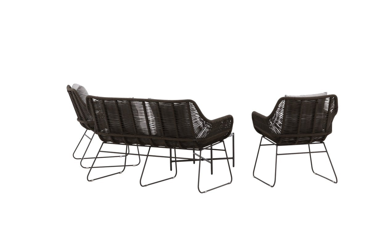 Ensemble lounge de jardin David – résistant aux intempéries avec fauteuils et table ronde en verre