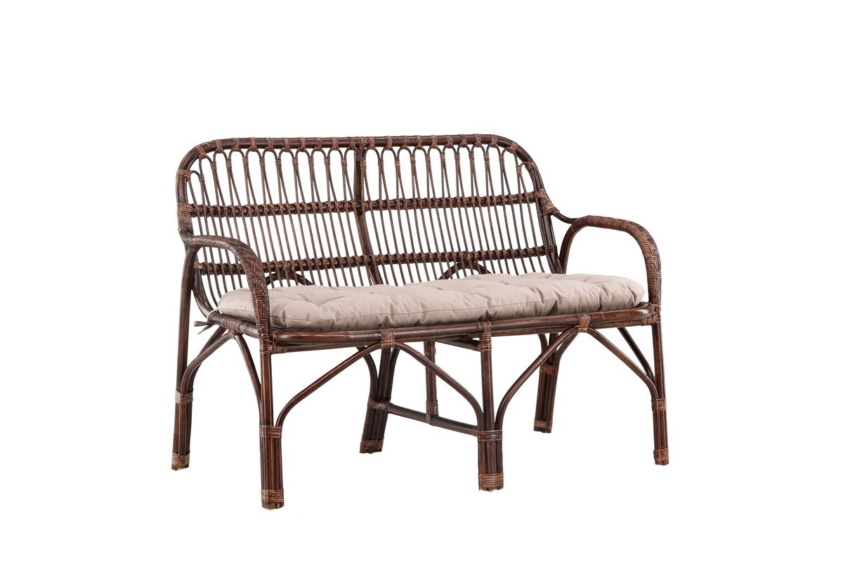 Banc de jardin Tobias - En rotin de couleur noyer foncé