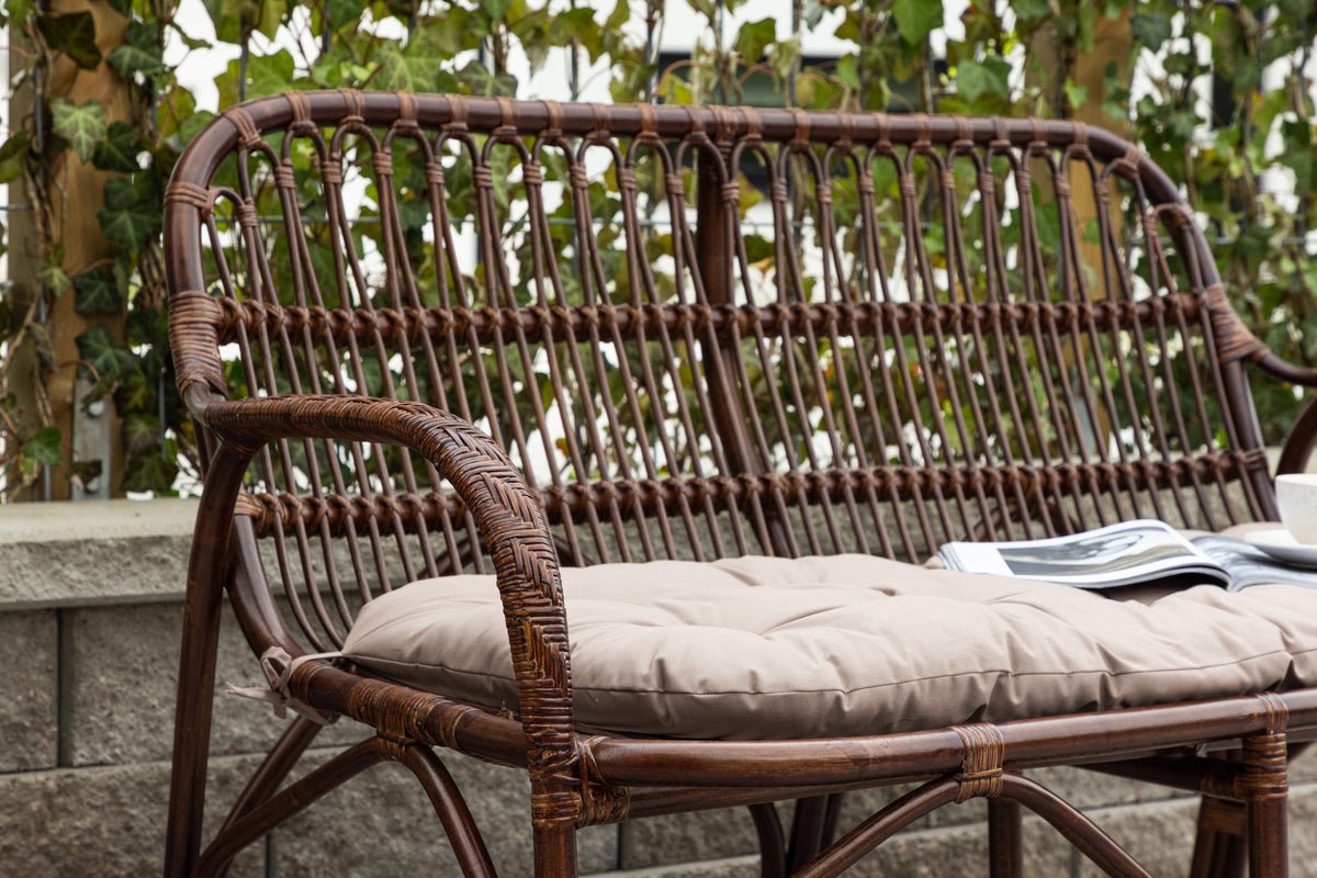Banc de jardin Tobias - En rotin de couleur noyer foncé