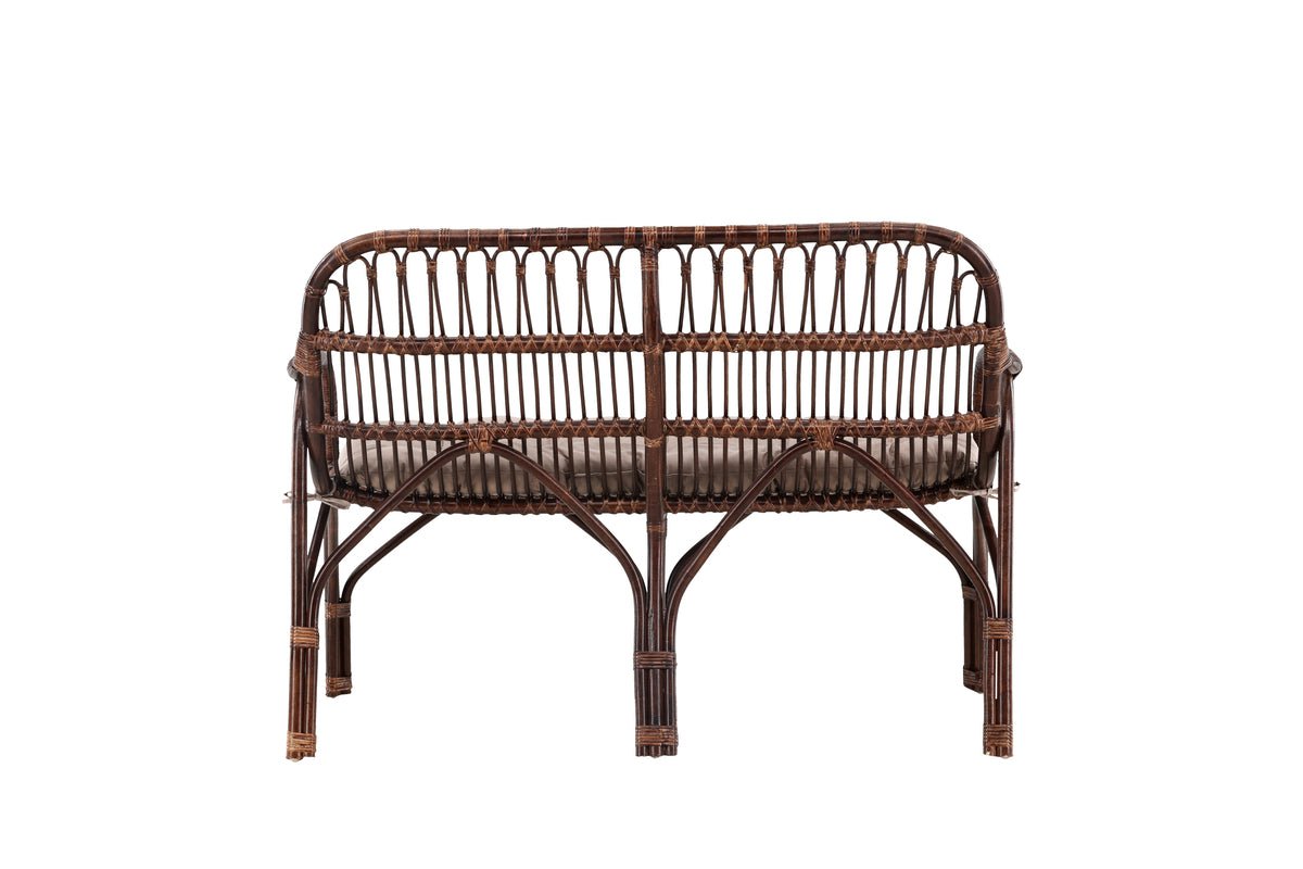 Banc de jardin Tobias - En rotin de couleur noyer foncé