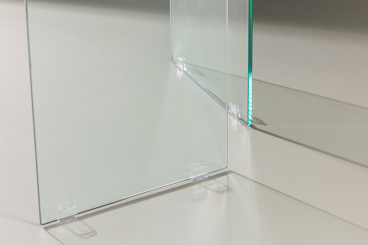 Table à manger Brevon - table à manger moderne sur un cadre en verre avec plateau de table gris clair