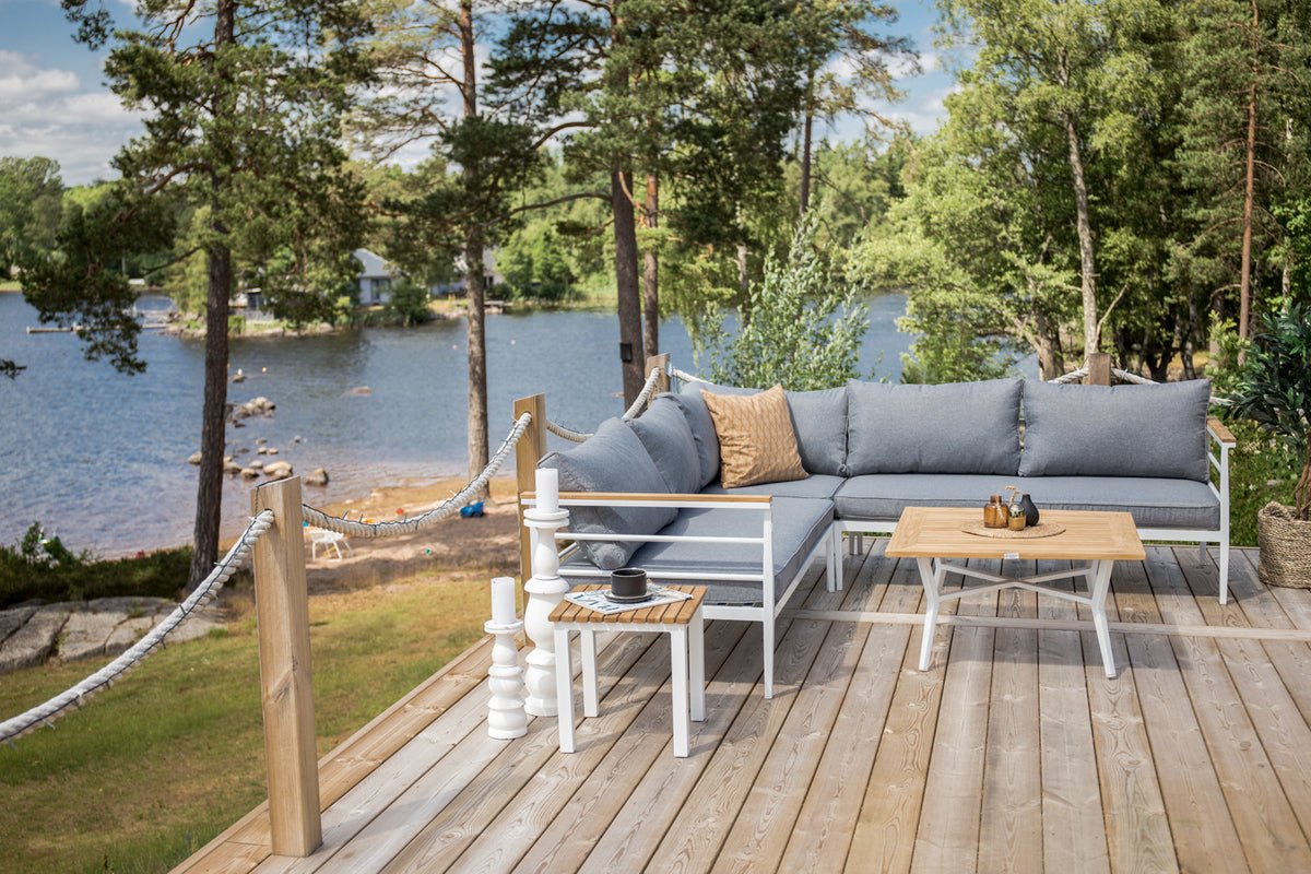 Ensemble lounge Puerto – en Métal avec détails en teck, incl. coussins