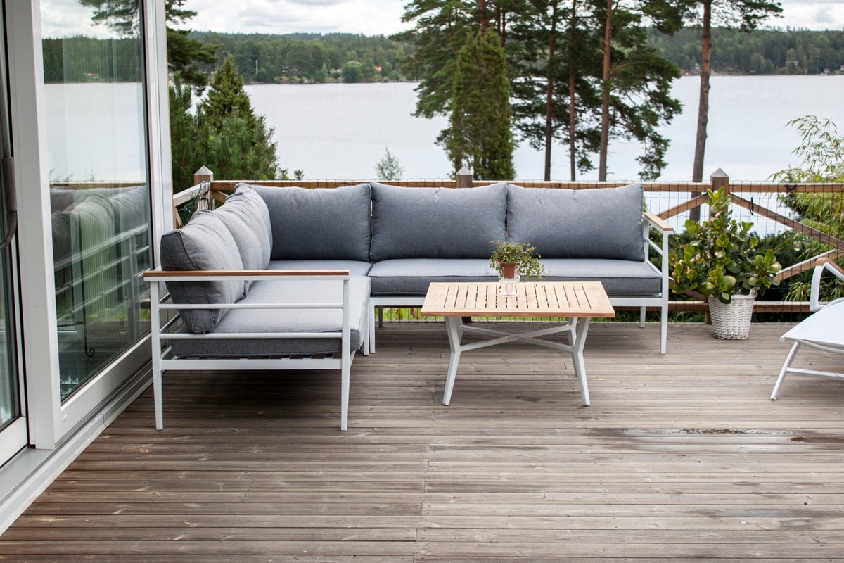 Ensemble lounge Puerto – en Métal avec détails en teck, incl. coussins