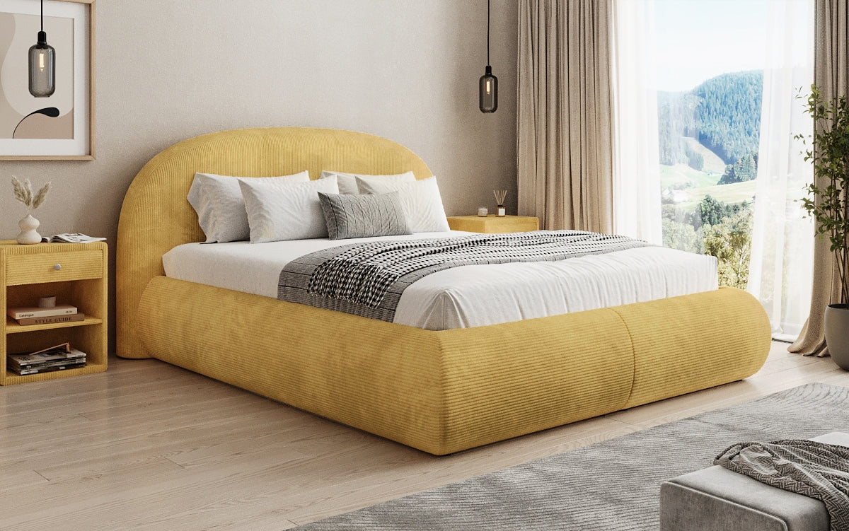 Designer Polsterbett Loop in Cord mit Stauraum