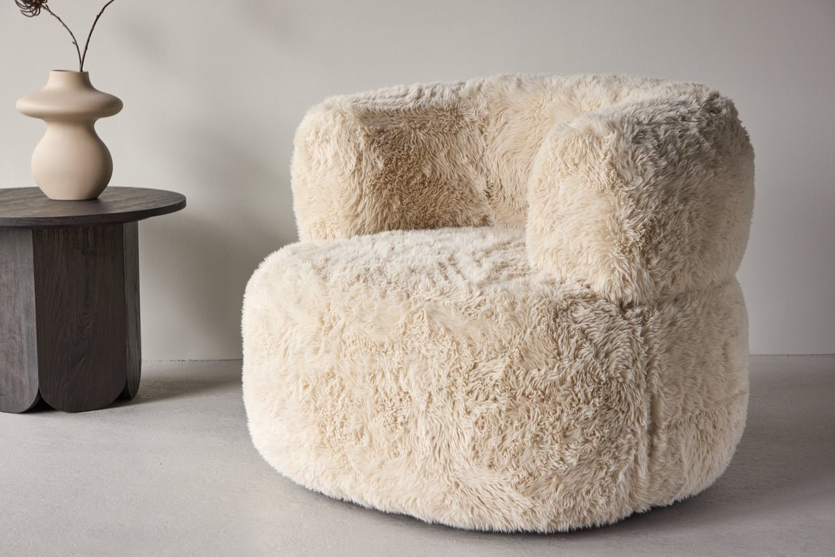 Fauteuil Fiby - Avec revêtement en polyester couleur crème blanche