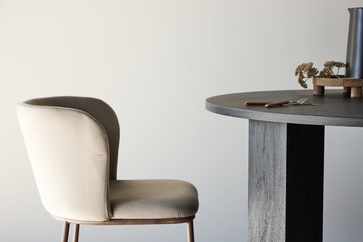 2-delige set - stoel Coffee met zachte, beige fluwelen stof