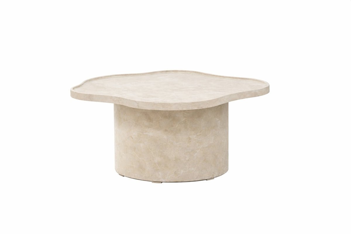 Salontafel Zai - in Beige met ronde vorm en marmerlook