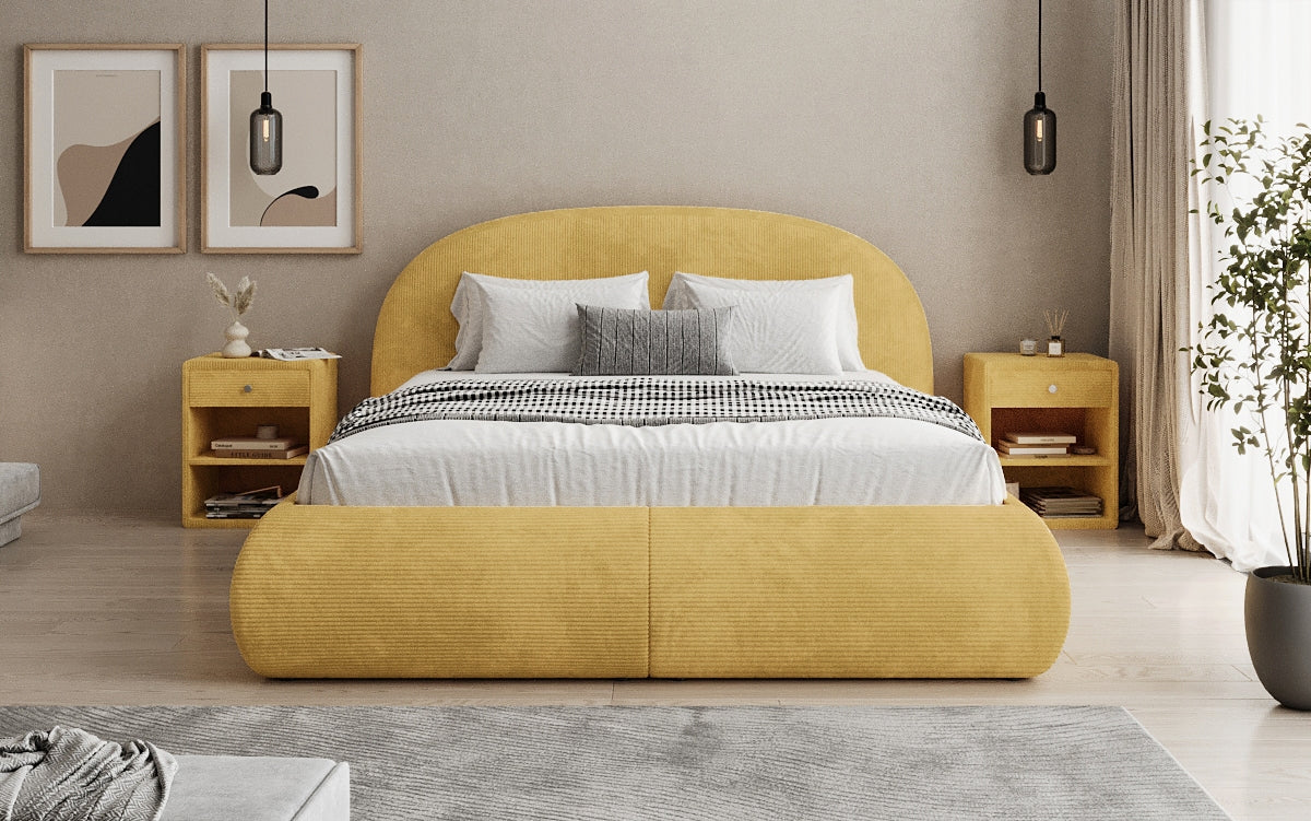 Designer Polsterbett Loop in Cord mit Stauraum