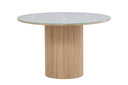 Eettafel Orlén – Ronde design-eettafel Ø120 cm met glazen blad en geribbelde voet