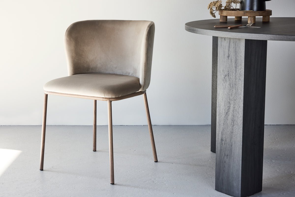 2-delige set - stoel Coffee met zachte, beige fluwelen stof