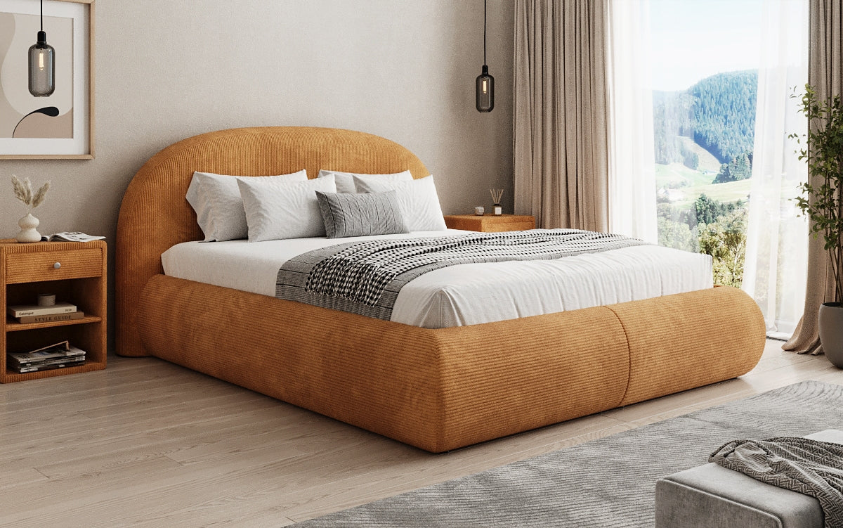 Designer Polsterbett Loop in Cord mit Stauraum