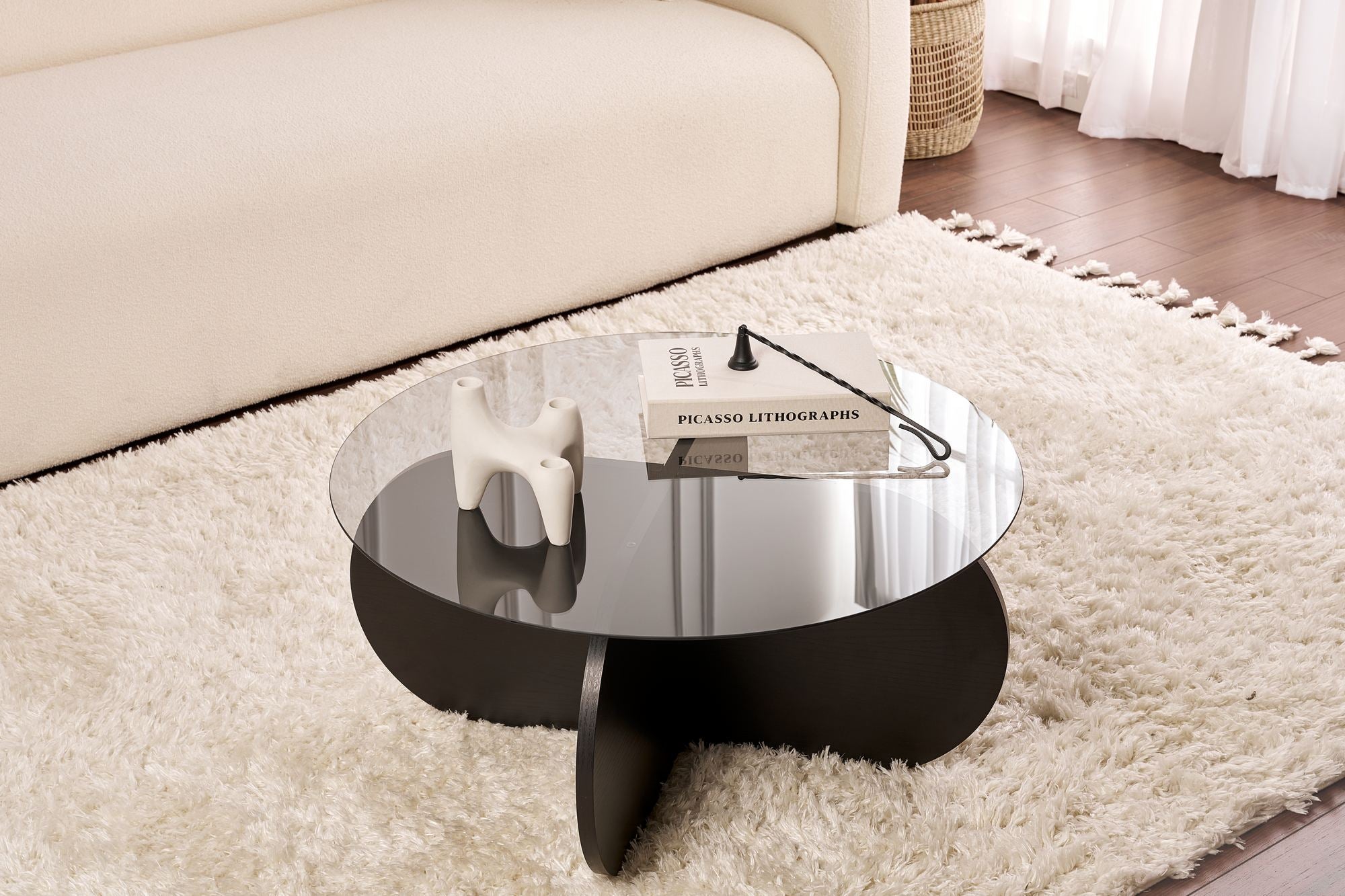 Table basse Rovida - avec plateau en verre rond en 2 variantes