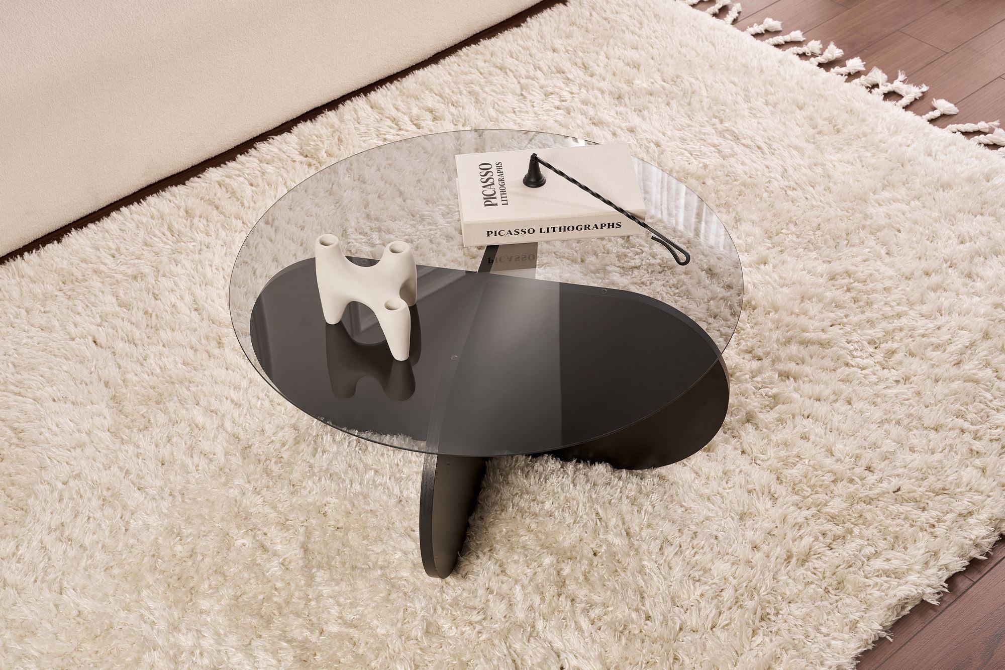 Table basse Rovida - avec plateau en verre rond en 2 variantes