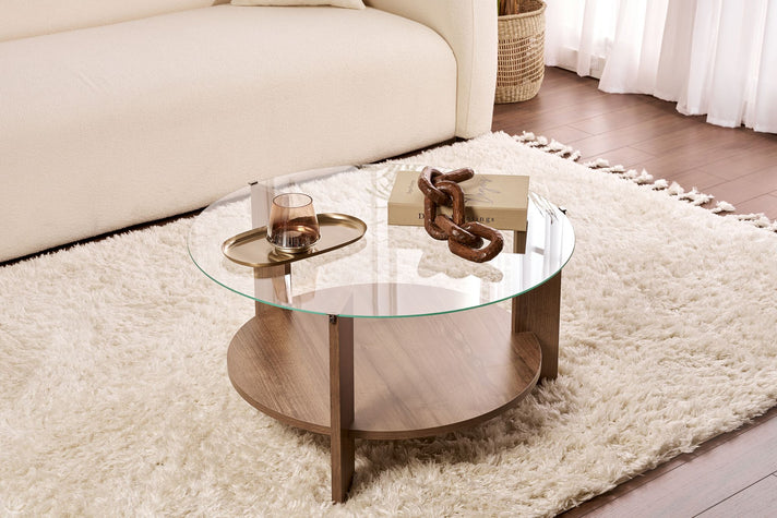 Couchtisch Davira - mit runder Glasplatte und Holzoptik
