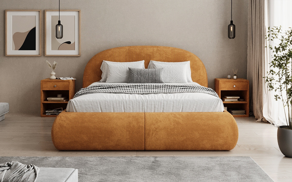 Designer Polsterbett Loop in Cord mit Stauraum