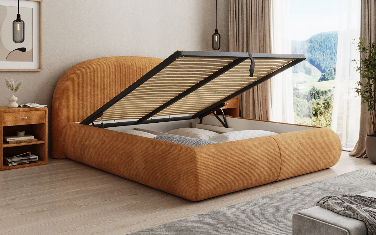 Designer Polsterbett Loop in Cord mit Stauraum
