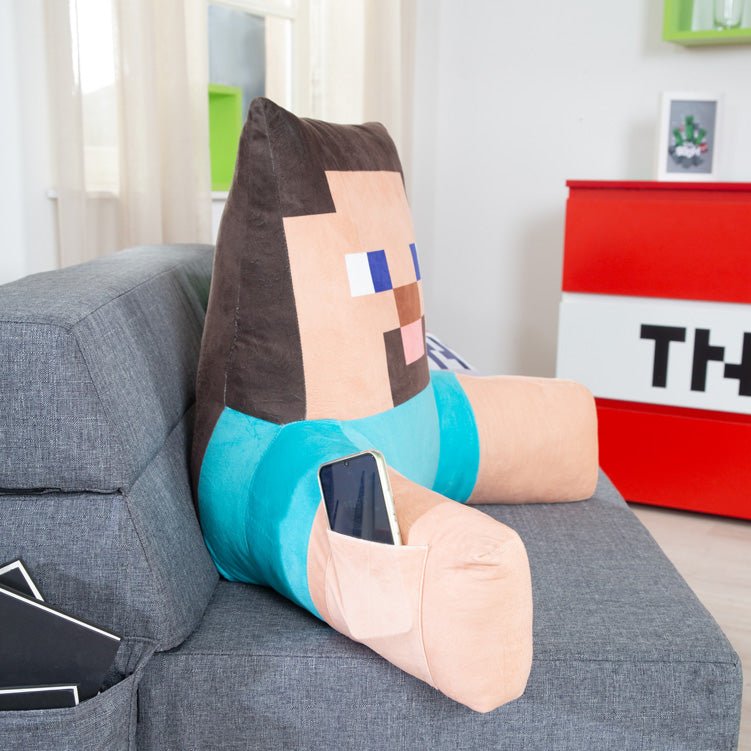 Minecraft Coussin de lecture « Steve » – Coussin relax avec support dorsal et accoudoirs
