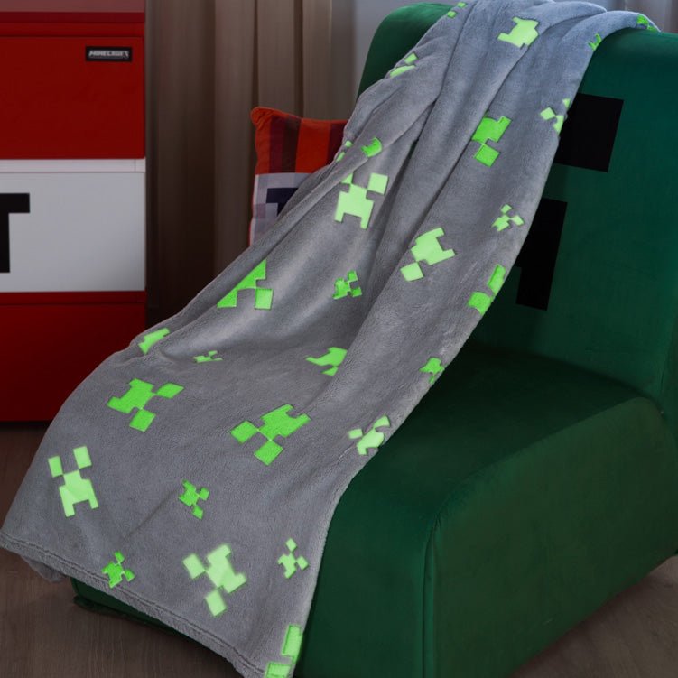 Couverture douillette Minecraft « Glow » – avec effet phosphorescent et polaire doux