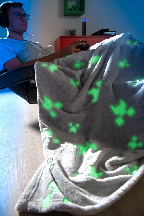 Couverture douillette Minecraft « Glow » – avec effet phosphorescent et polaire doux