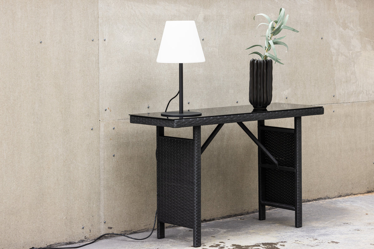 Table d'appoint de jardin Pandora - en rotin et verre noir