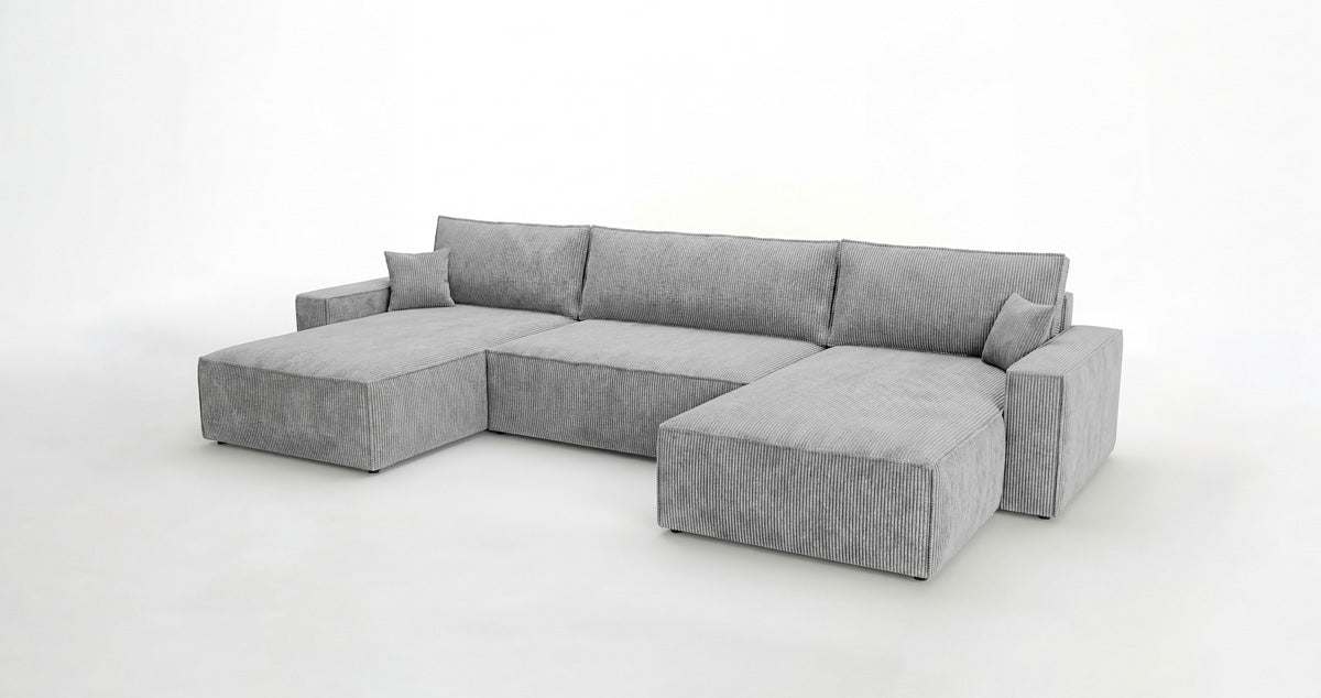 Designbank Vienna U met slaapfunctie en opbergruimte in Ribstof