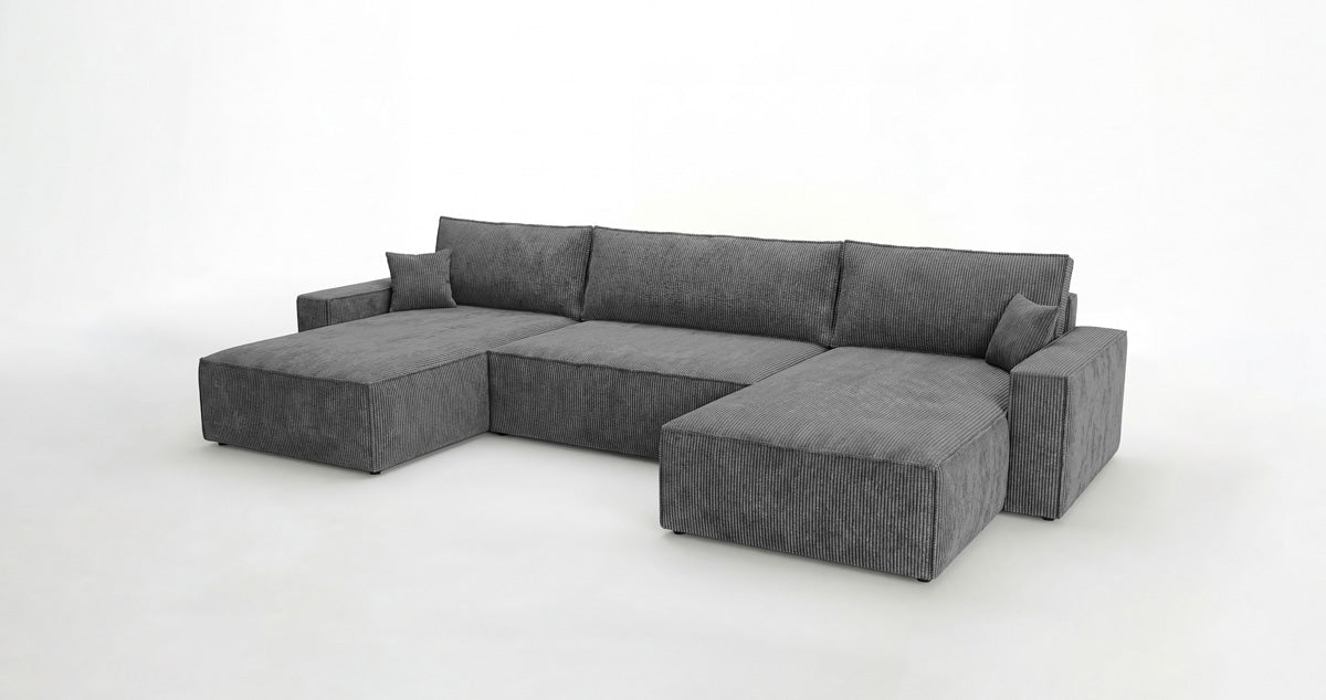 Designbank Vienna U met slaapfunctie en opbergruimte in Ribstof