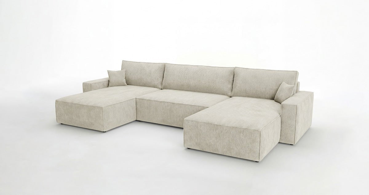 Designbank Vienna U met slaapfunctie en opbergruimte in Ribstof