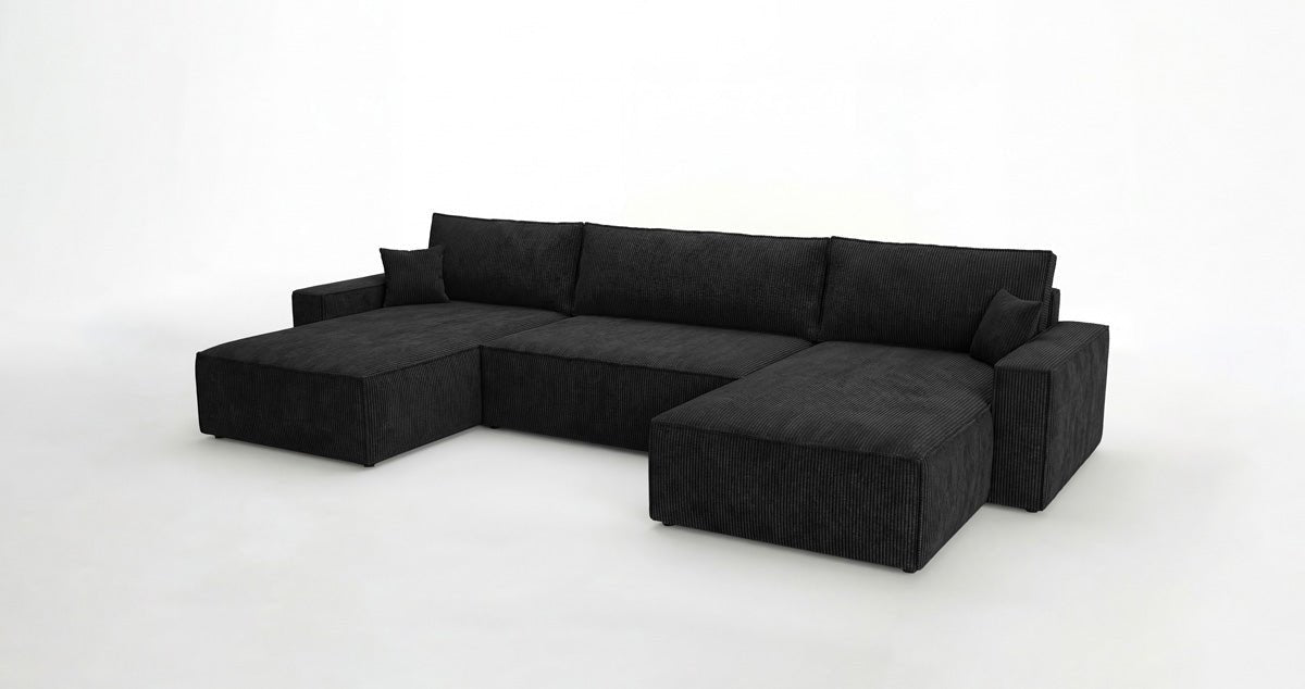 Designbank Vienna U met slaapfunctie en opbergruimte in Ribstof