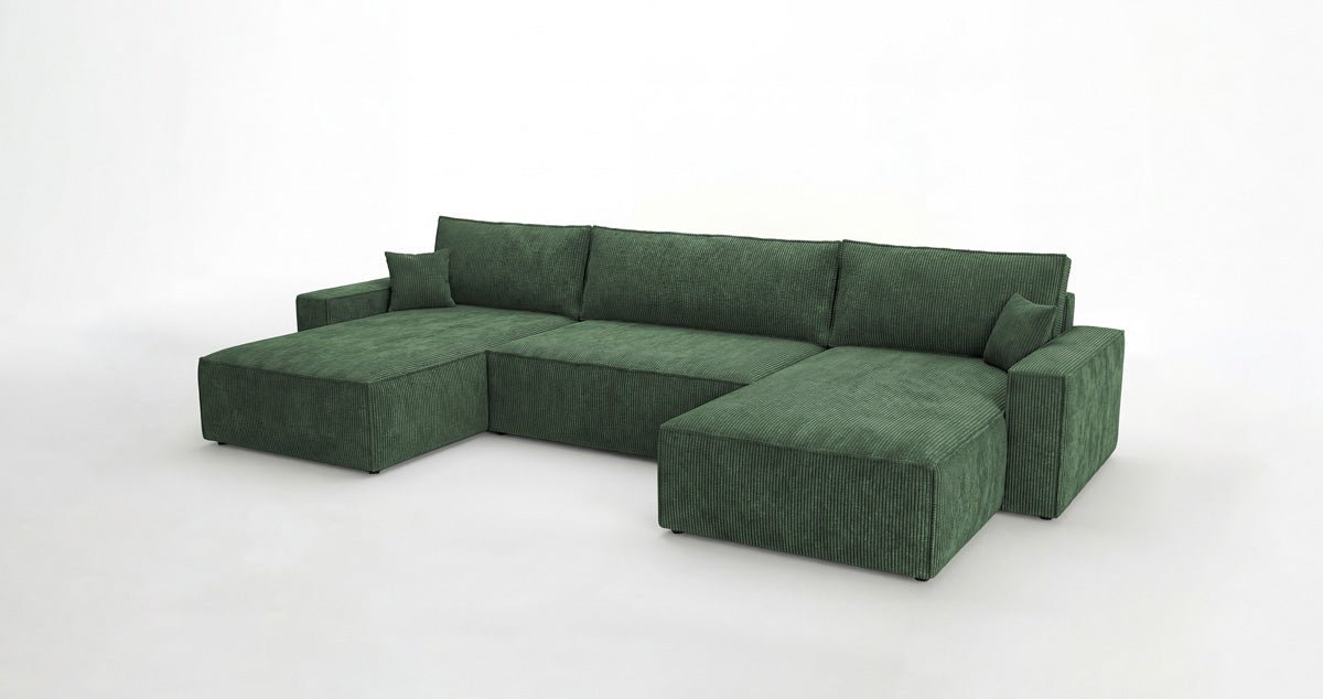 Designbank Vienna U met slaapfunctie en opbergruimte in Ribstof
