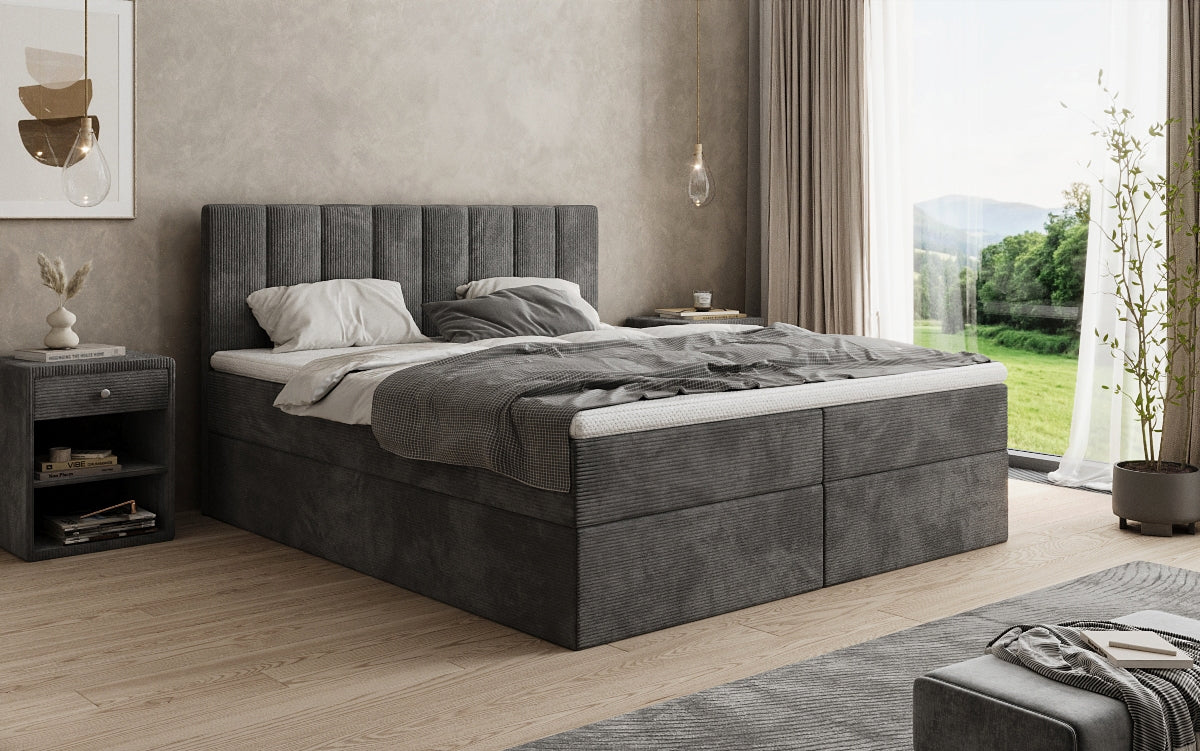 Lit boxspring Sofia en Côtelé avec espace de rangement
