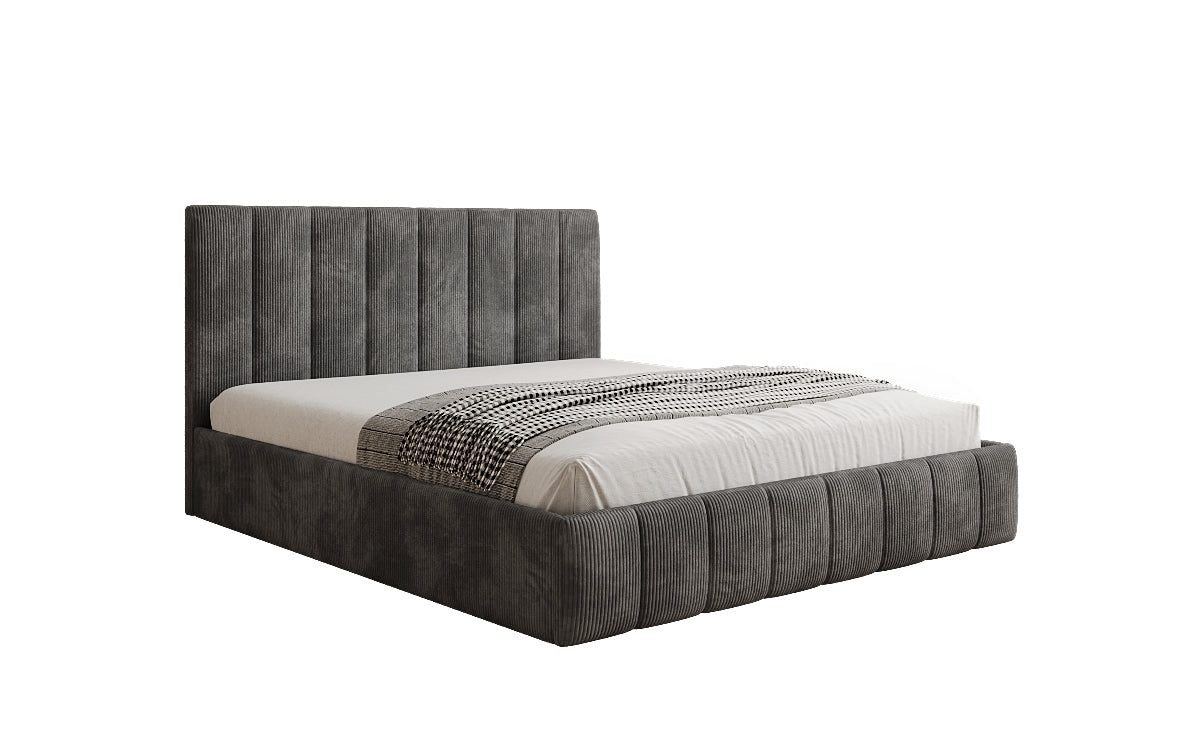 Designer gestoffeerd bed Mila in Ribstof met opbergruimte