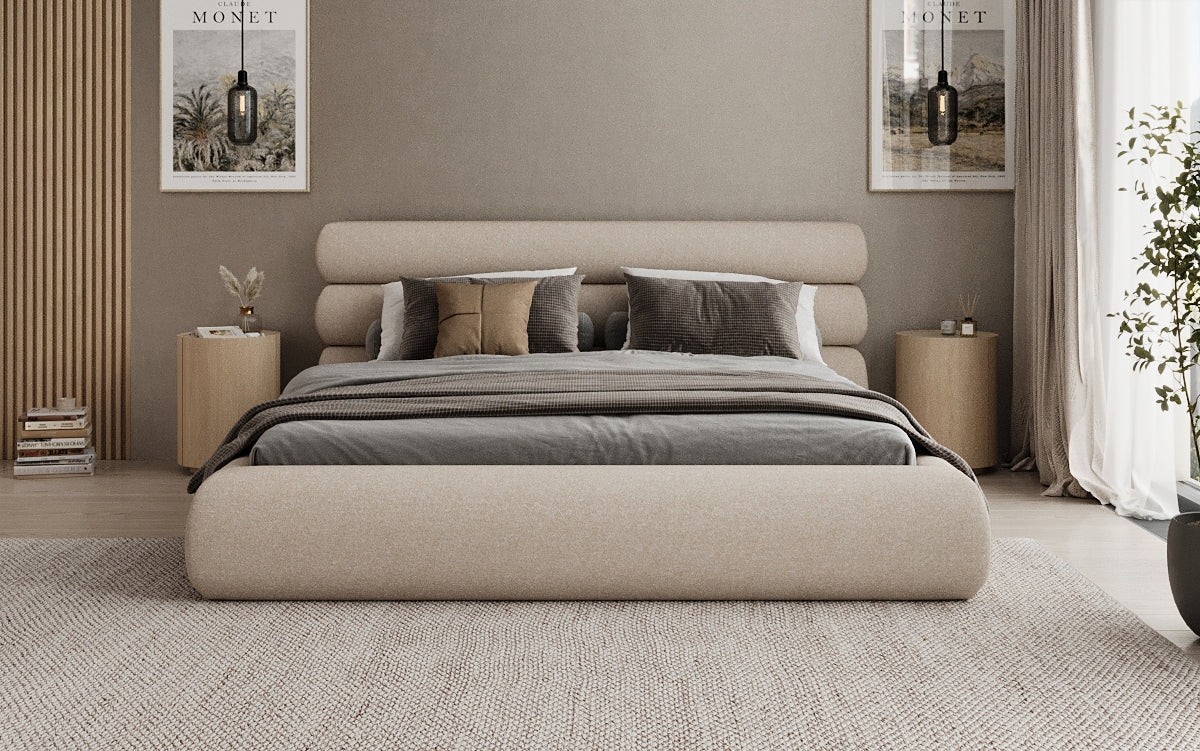 Designer Polsterbett Joline in Strukturstoff mit Stauraum