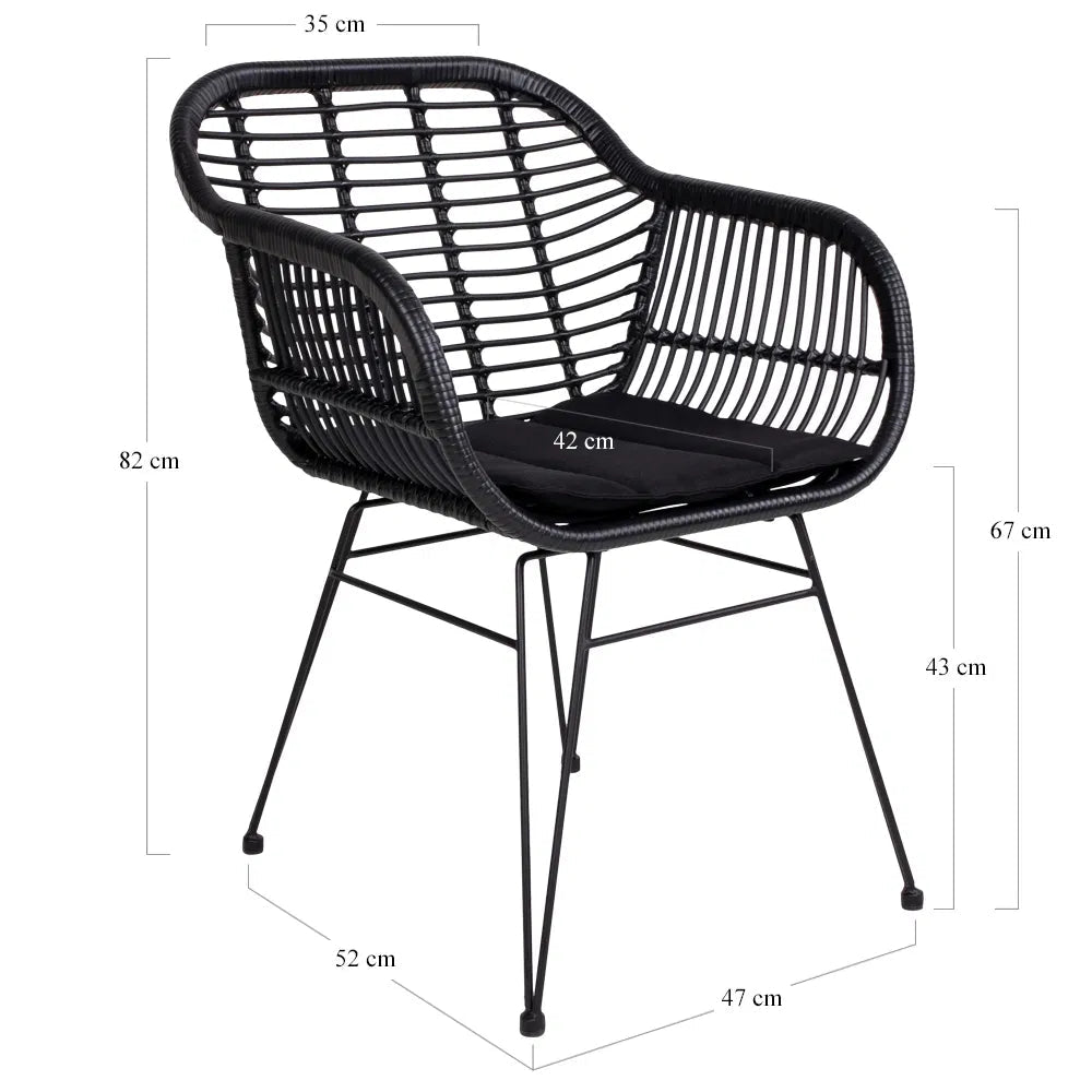 Lot de 2 - Chaise de jardin Firenze Noir en acier/polyrotin