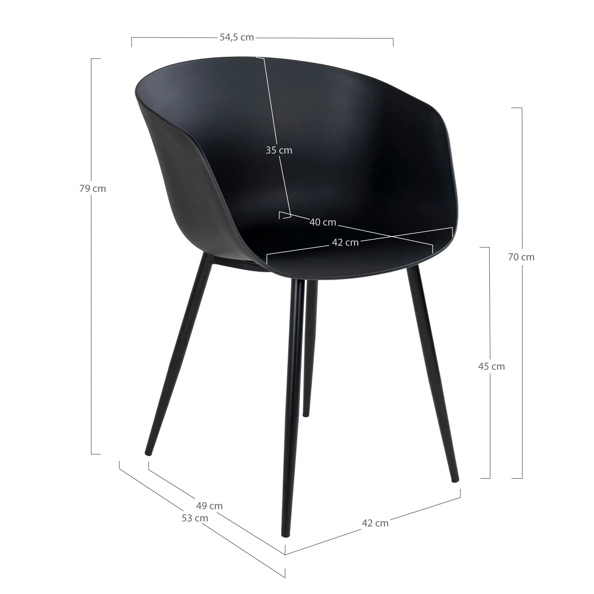 Lot de 2 - Chaise de jardin Lena Noir avec structure en acier