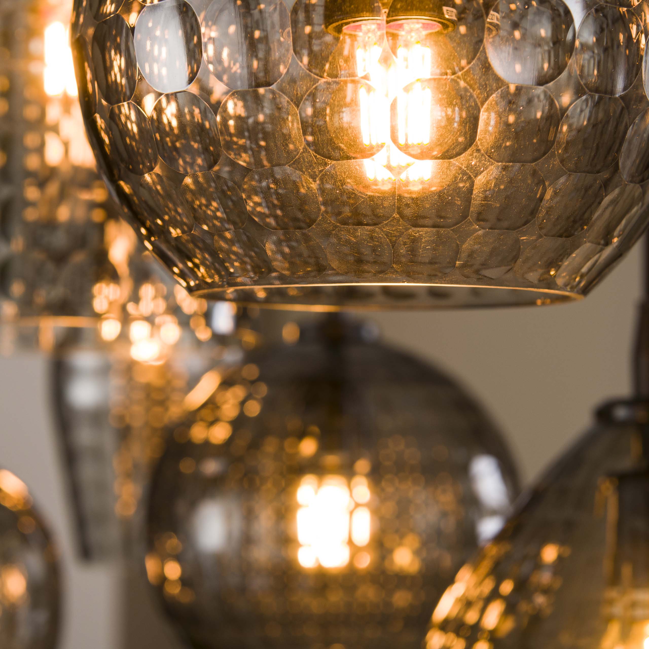 Hanglamp „Aurelia“ – met 7 lampen in rookglas-design en Metaal armatuur