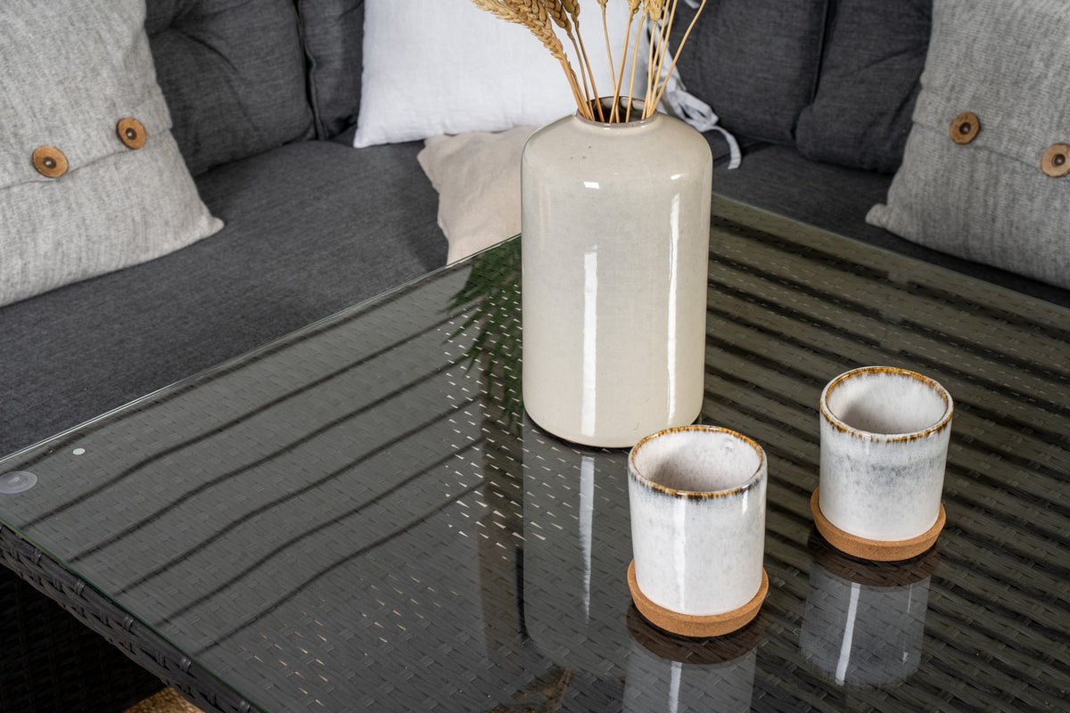 Tuin Loungeset Olivia – met hoekbank & glazen salontafel in twee kleuren