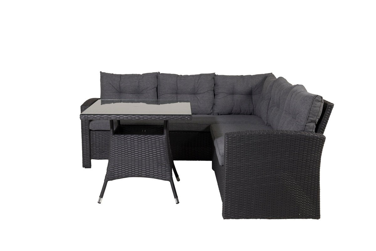 Tuin Loungeset Olivia – met hoekbank & glazen salontafel in twee kleuren