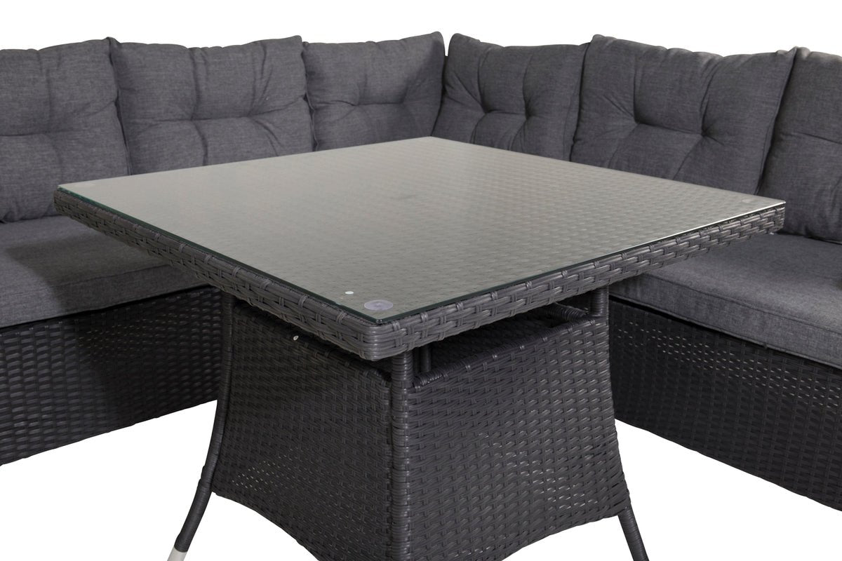 Tuin Loungeset Olivia – met hoekbank & glazen salontafel in twee kleuren