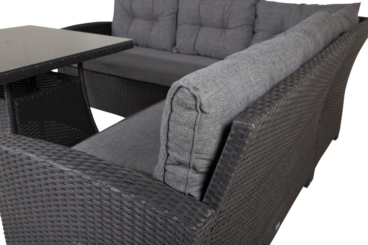 Tuin Loungeset Olivia – met hoekbank & glazen salontafel in twee kleuren