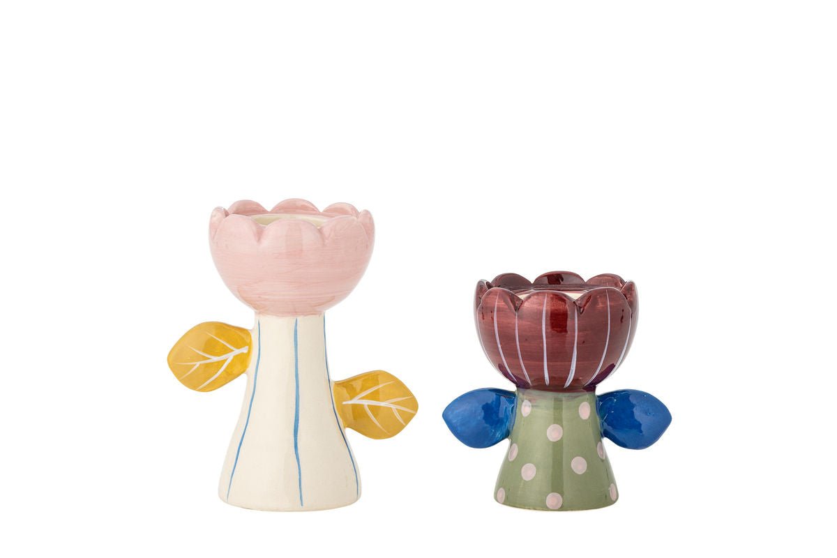Kaarshouderset „Floria“ – Gekleurd aardewerk (2-delig)