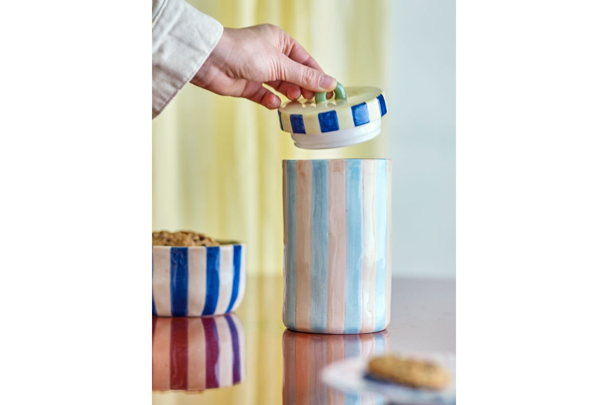 Récipient de stockage Livenza – Récipient en grès peint à la main avec couvercle