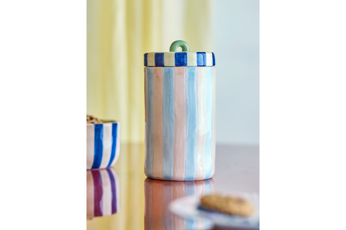 Récipient de stockage Livenza – Récipient en grès peint à la main avec couvercle