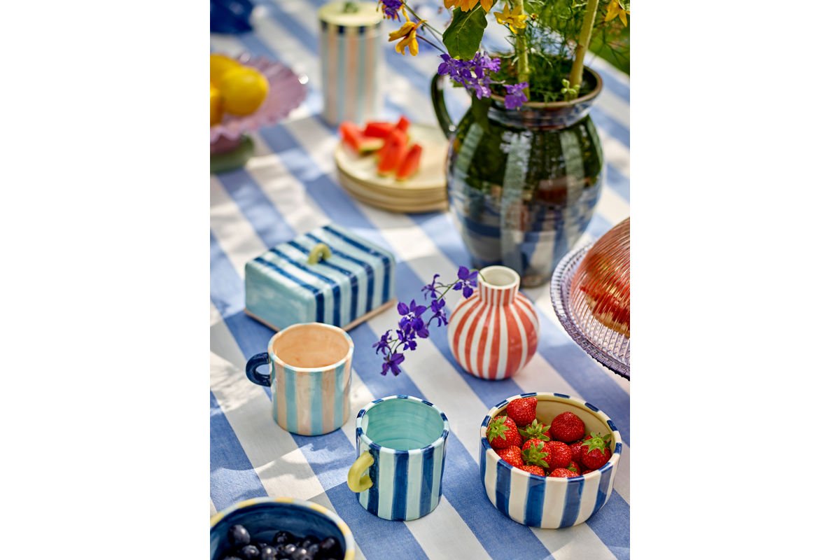 Boterdoos Eleni – Met de hand beschilderd streeppatroon met glanzende glazuur