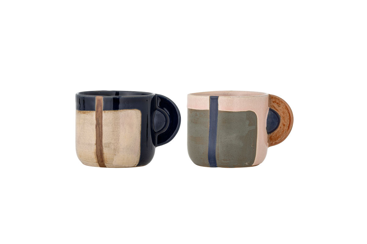 Tassenset Calida – Geometrisch ontwerp met reactieve glazuur (2-delige set)