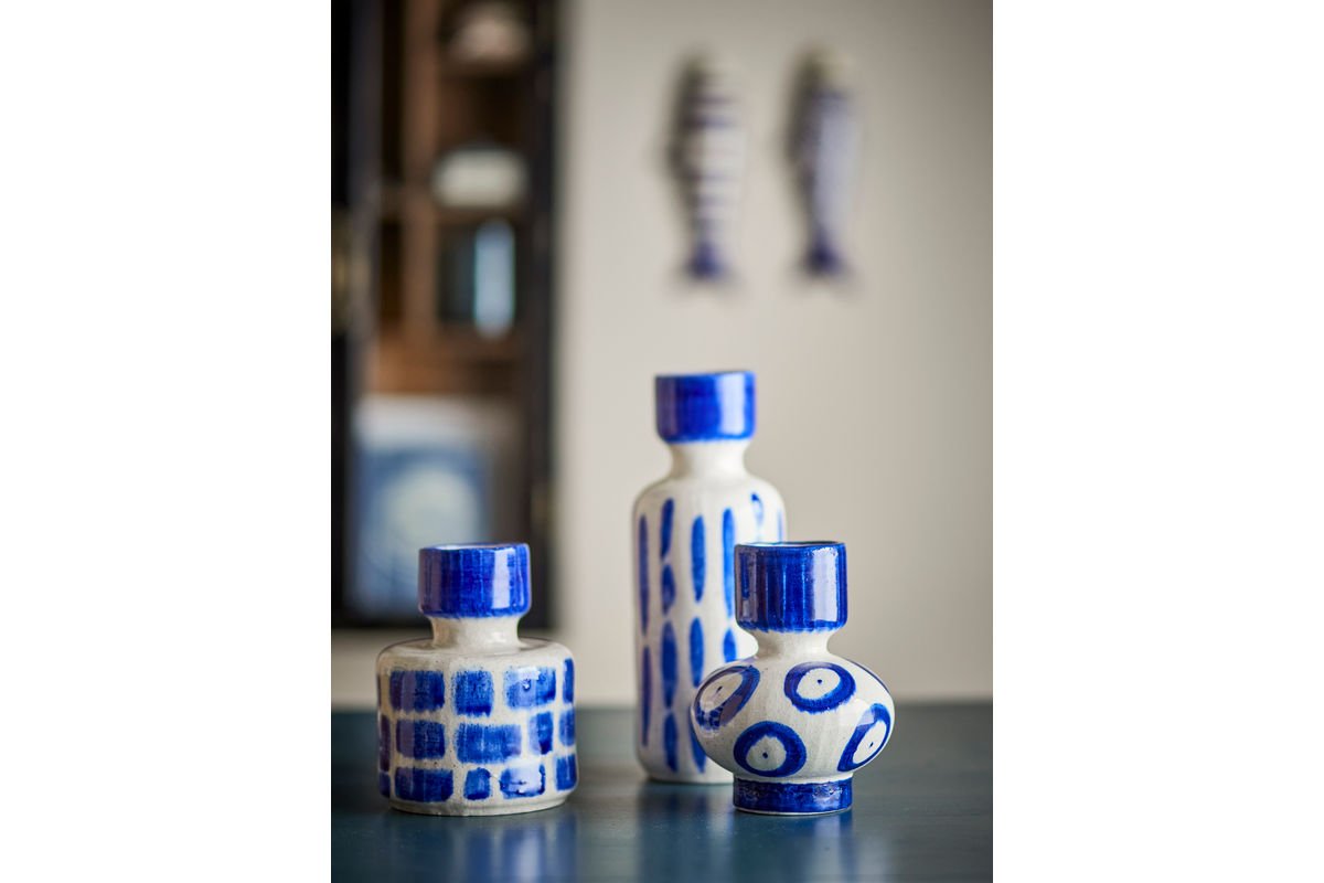 Ensemble de vases « Bluvia » – Vases en grès bleu (3 pièces)
