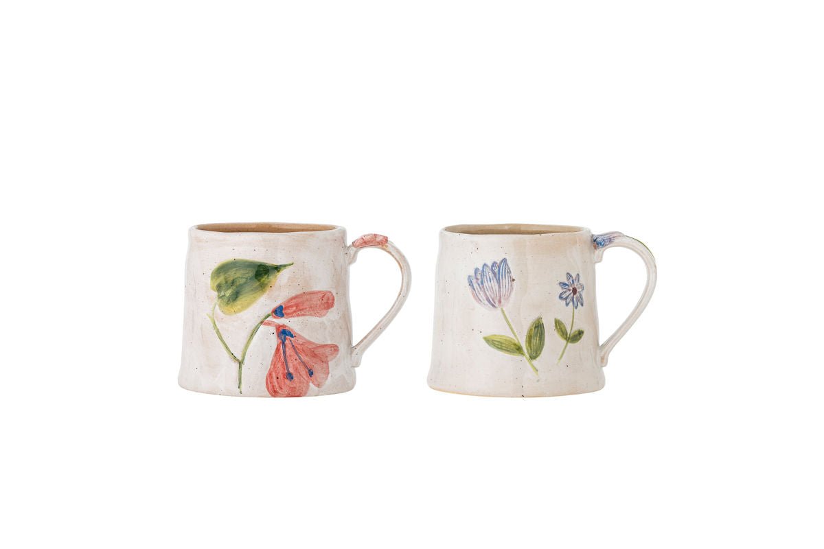 2er Set Becher Luni – gefertigt aus Steingut mit floralen Motiven