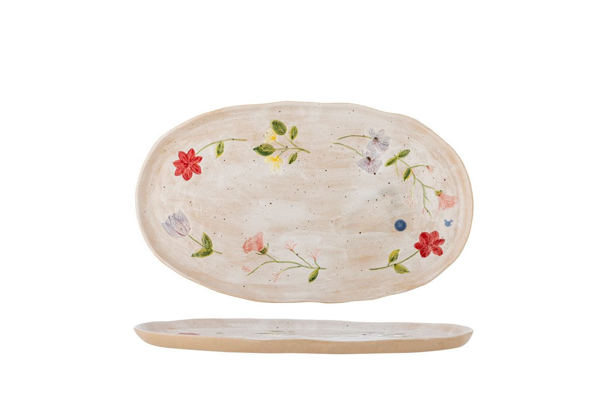 Plateau de service Calisa – assiette en grès peinte à la main avec motif floral