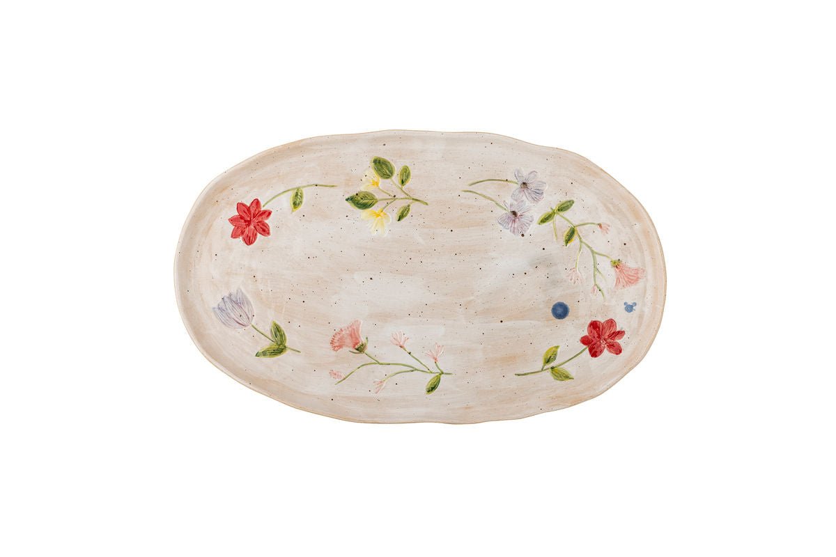 Plateau de service Calisa – assiette en grès peinte à la main avec motif floral