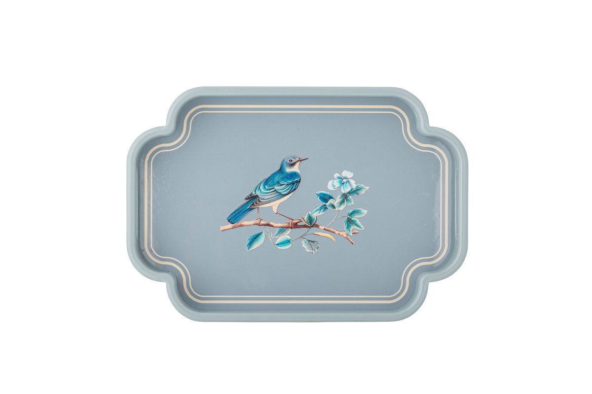Plateau Bellora – Motif illustratif d'oiseau en tons bleus